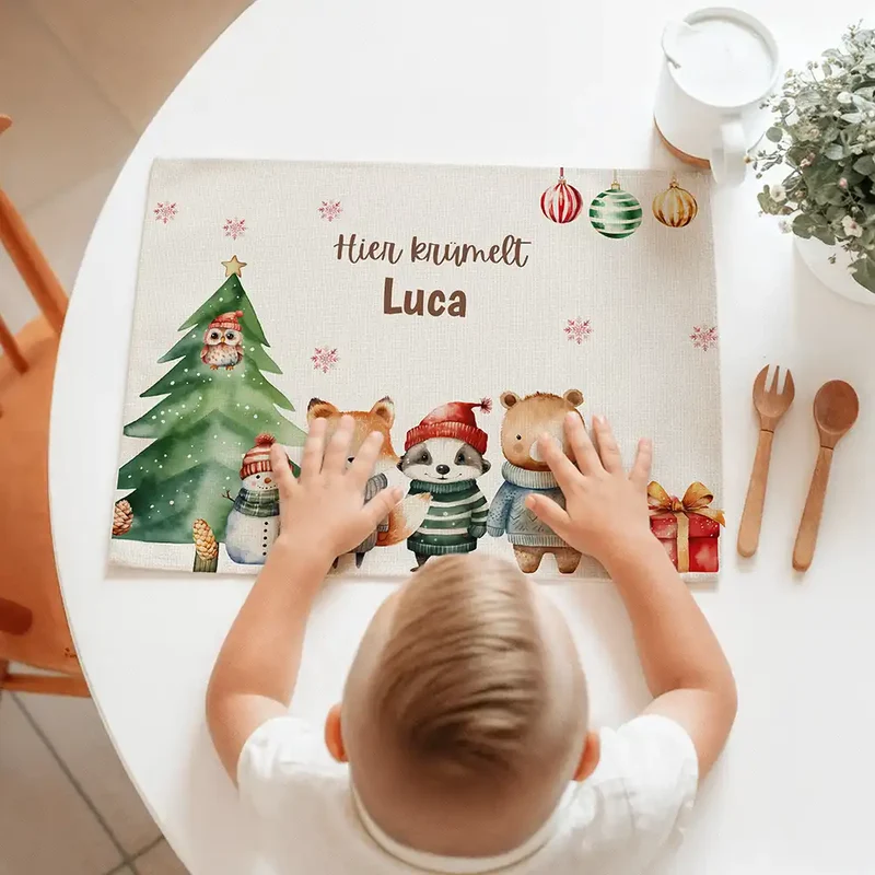 Tischset Kinder personalisiert Weihnachtsmotiv - Fluffy Friends