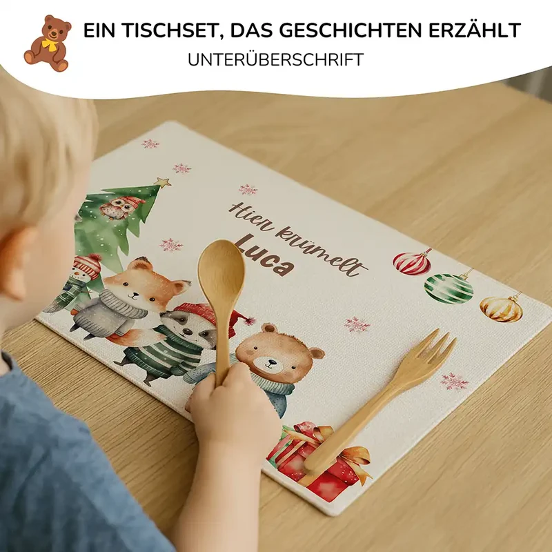 Tischset Kinder personalisiert Weihnachtsmotiv - Fluffy Friends