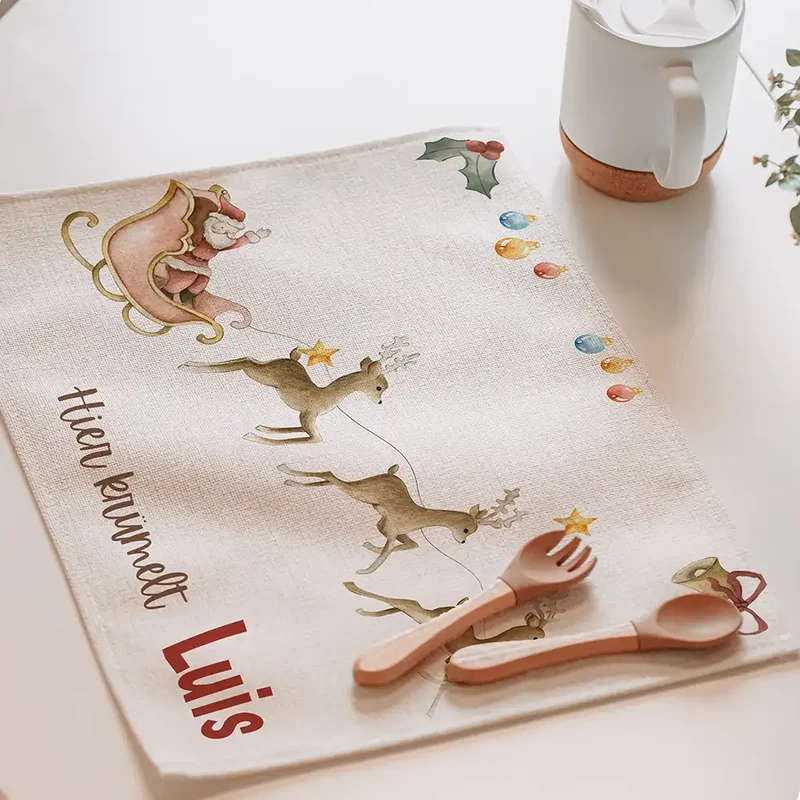 Tischset Kinder personalisiert Weihnachtsmotiv - Rentierschlitten