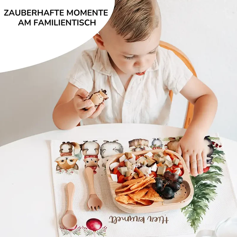 Tischset Kinder personalisiert Weihnachtsmotiv - Glückliche Tiergesellschaft