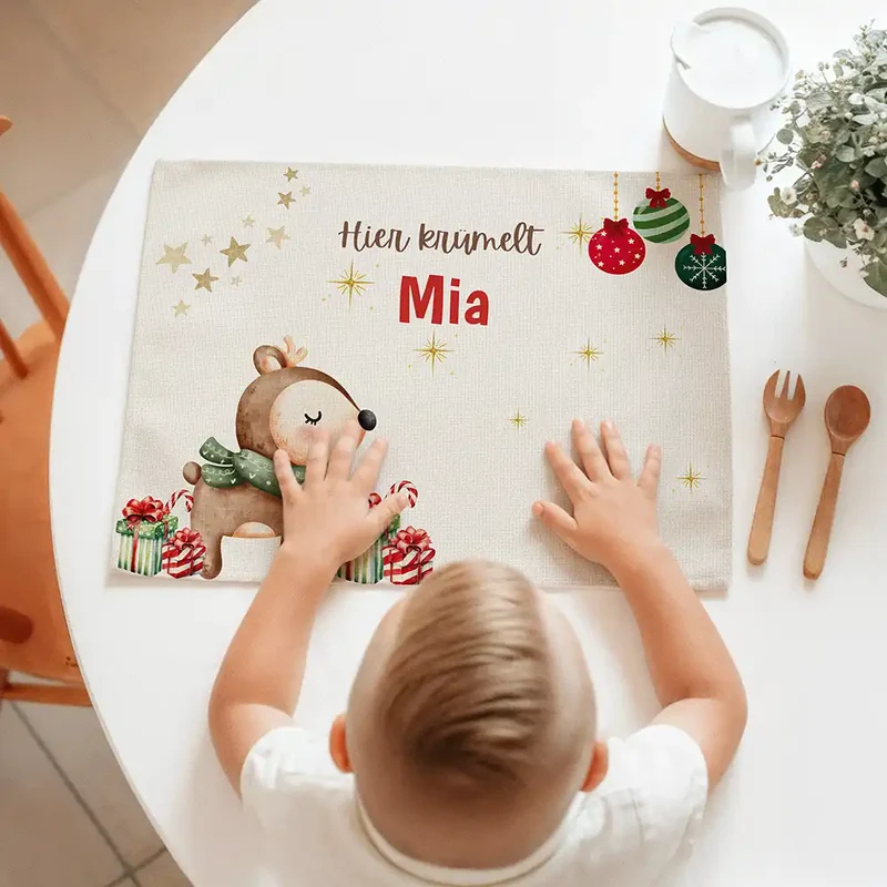 Tischset Kinder personalisiert Weihnachtsmotiv - Reh