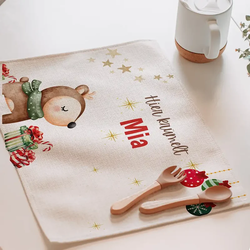 Tischset Kinder personalisiert Weihnachtsmotiv - Reh