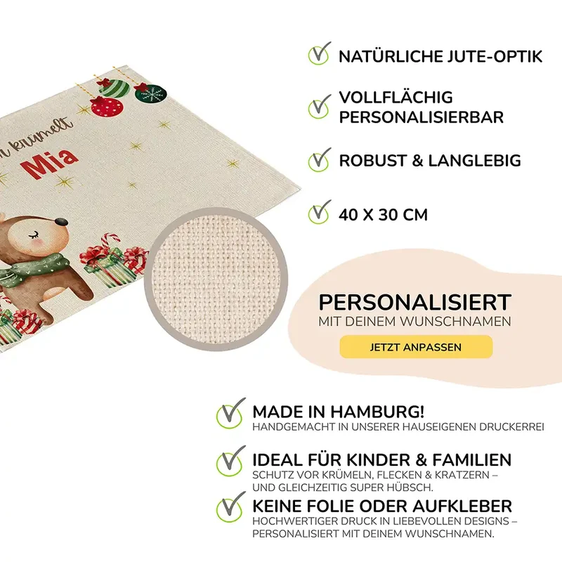 Tischset Kinder personalisiert Weihnachtsmotiv - Reh