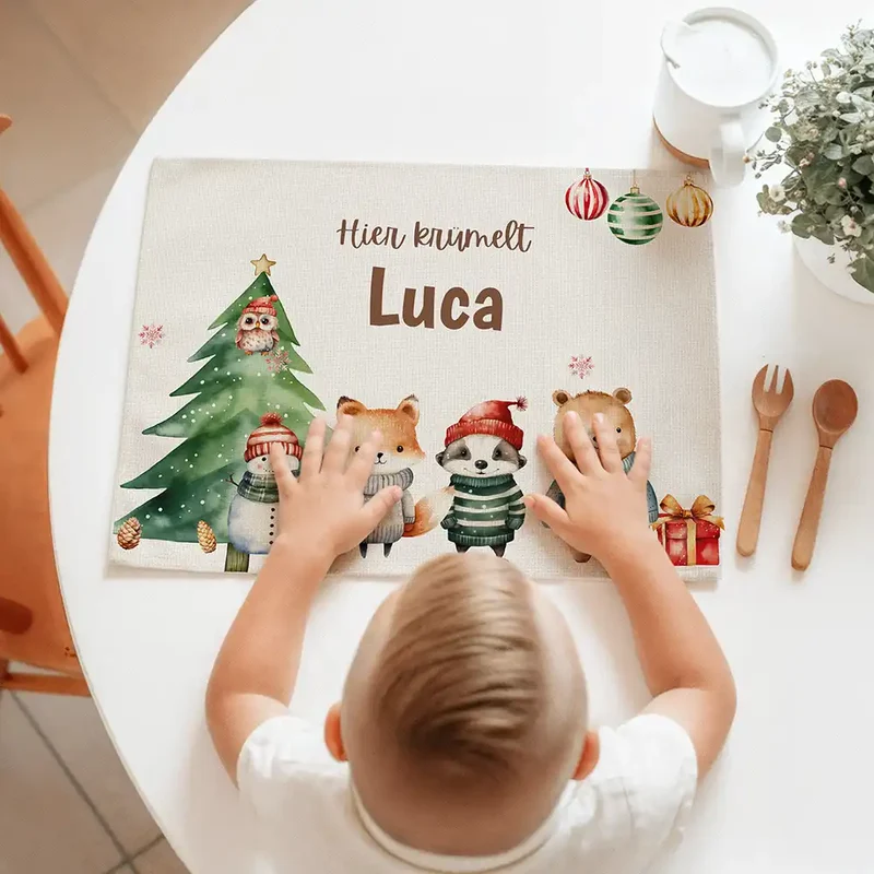 Tischset Kinder personalisiert Weihnachtsmotiv - Mini-Tierchen-Welt