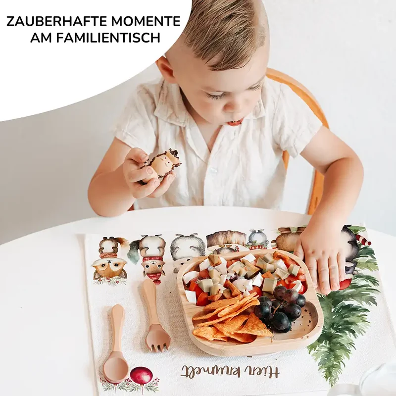 Tischset Kinder personalisiert Weihnachtsmotiv - Tierchen im Zauberwald