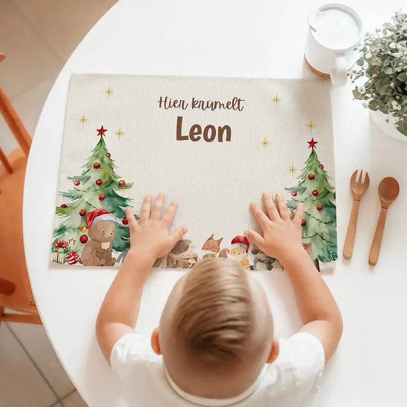 Tischset Kinder personalisiert Weihnachtsmotiv - Waldtiere