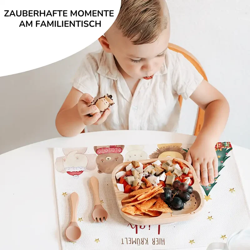 Tischset Kinder personalisiert Weihnachtsmotiv - Weihnachtswald-Tiertruppe