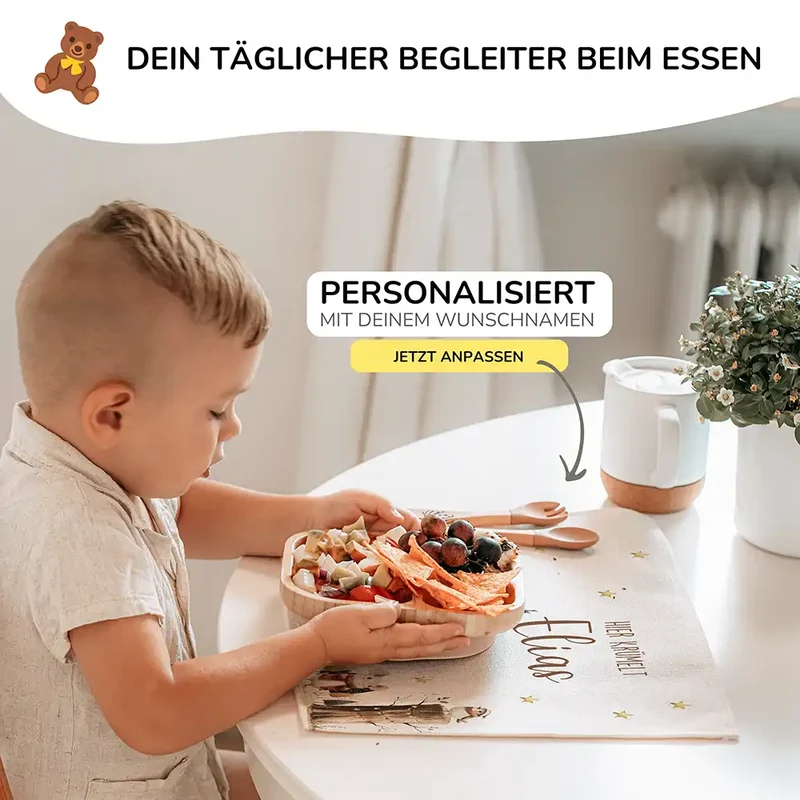 Tischset Kinder personalisiert Weihnachtsmotiv - Festliche Tierchen im Schnee