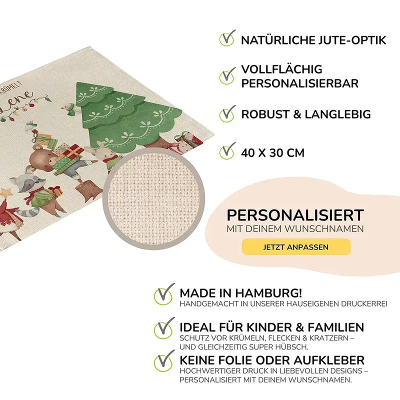 Tischset Kinder personalisiert Weihnachtsmotiv - Weihnachtsmärchen im Tierwald