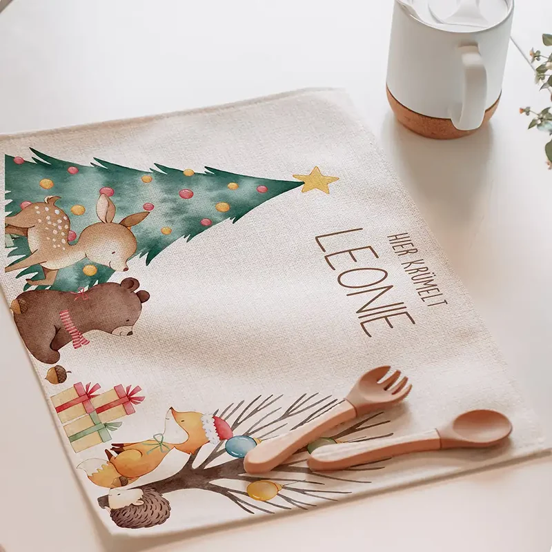 Tischset Kinder personalisiert Weihnachtsmotiv - Bär Weihnachtsbaum