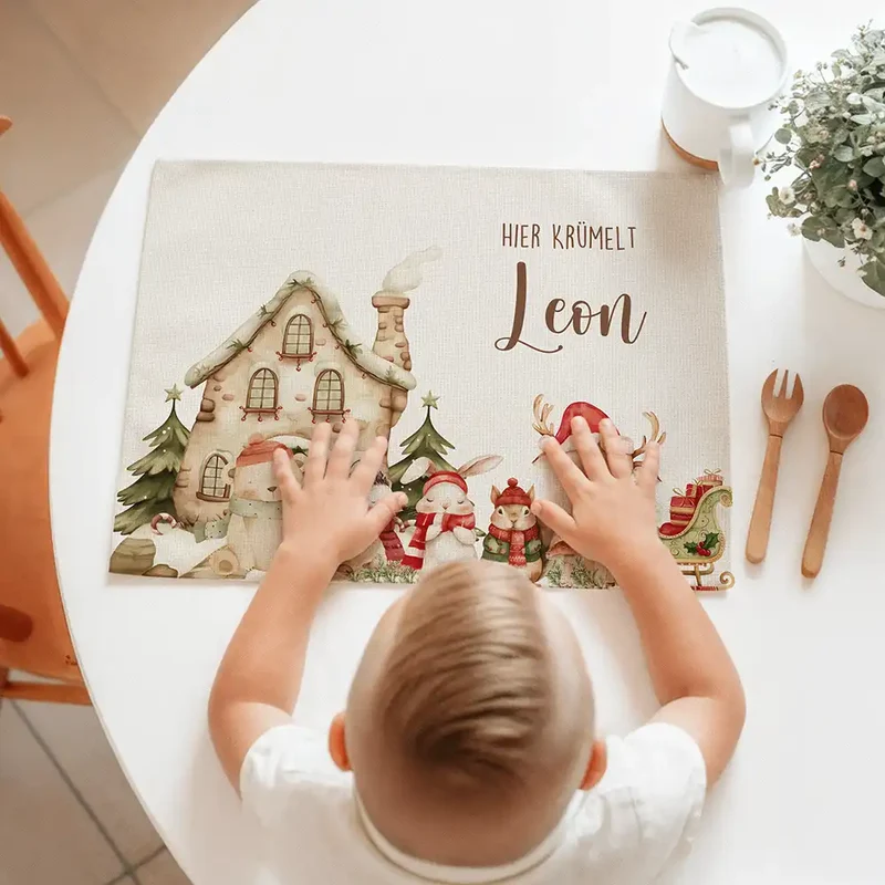 Tischset Kinder personalisiert Weihnachtsmotiv - Nordpol-Tierparade