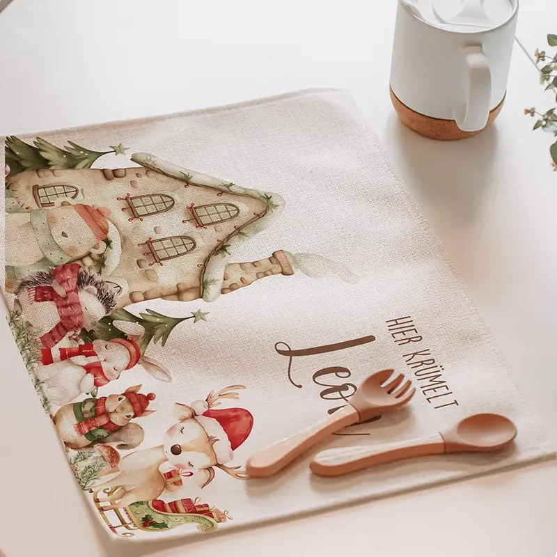 Tischset Kinder personalisiert Weihnachtsmotiv - Nordpol-Tierparade