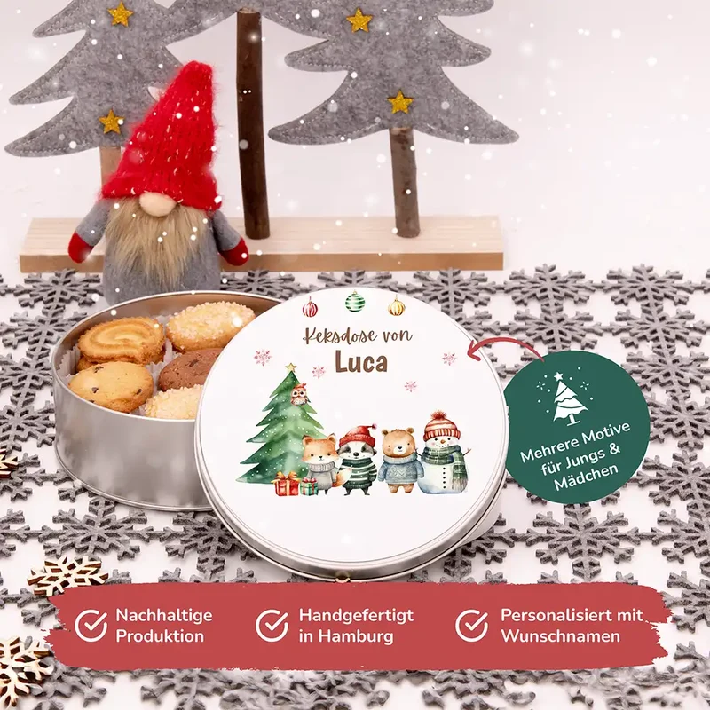 Keksdose aus Metall personalisiert - Kleine Weihnachtsfreunde