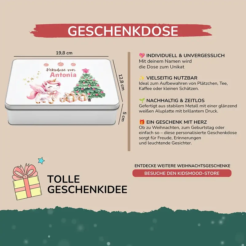 Keksdose aus Metall personalisiert - Einhorn