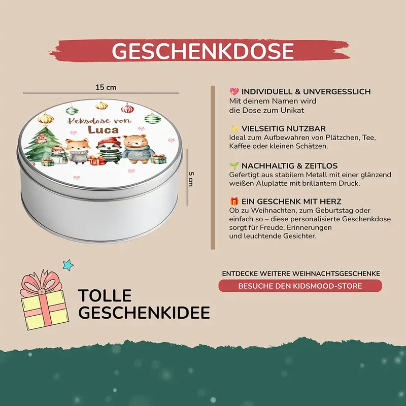 Keksdose aus Metall personalisiert - Zauberhafte Wintertiere