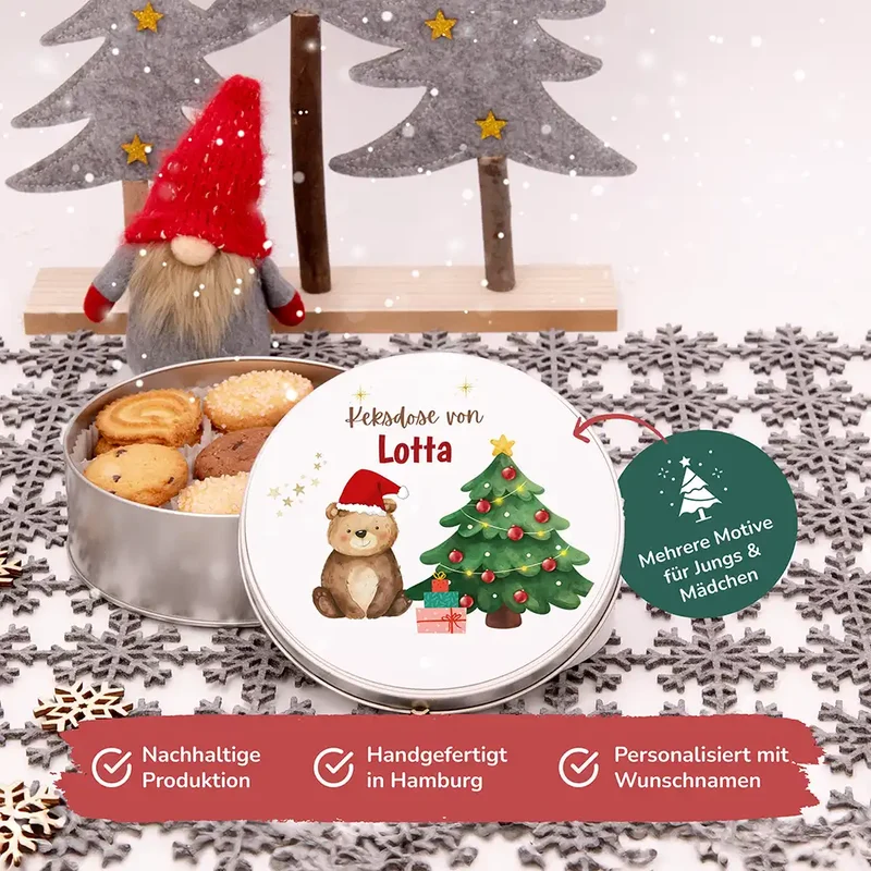 Keksdose aus Metall personalisiert - Weihnachtsbär