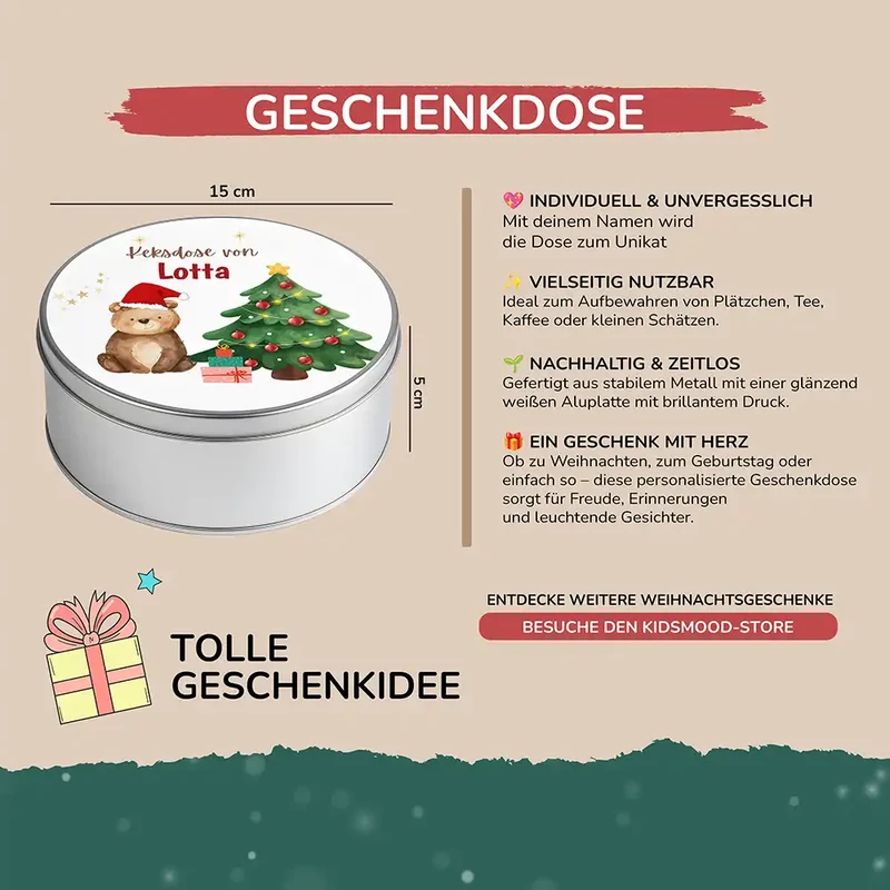 Keksdose aus Metall personalisiert - Weihnachtsbär