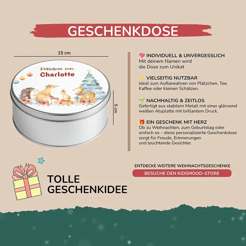 Keksdose aus Metall personalisiert - Festliche Waldfreunde