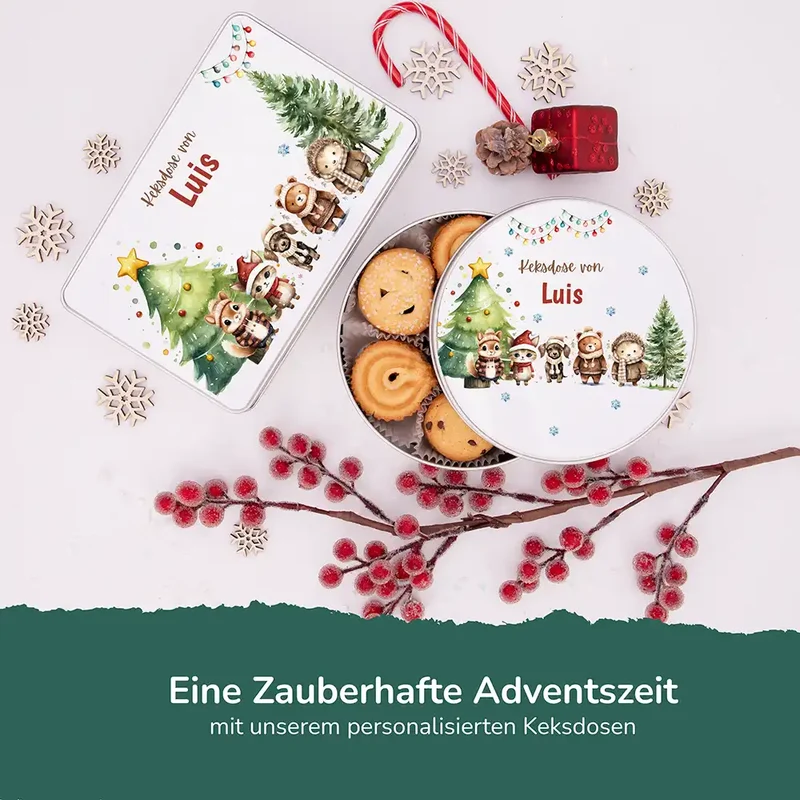 Keksdose aus Metall personalisiert - Winterliche Kuschelbande