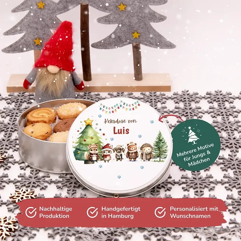 Keksdose aus Metall personalisiert - Winterliche Kuschelbande