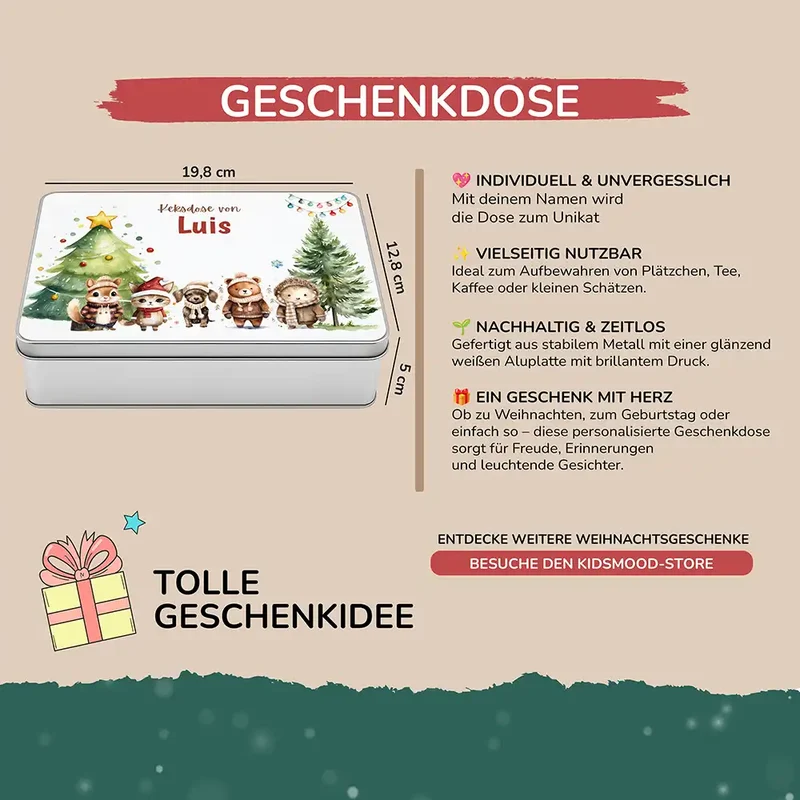 Keksdose aus Metall personalisiert - Winterliche Kuschelbande