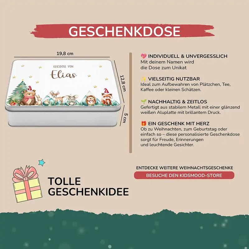 Keksdose aus Metall personalisiert - Kekszauber mit Waldfreunden