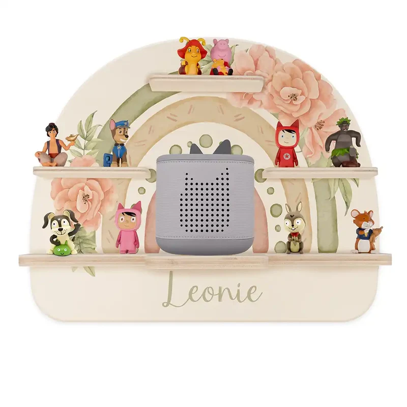 Tonie Regal aus Holz, Toniebox Regal personalisiert Grüner Regenbogen