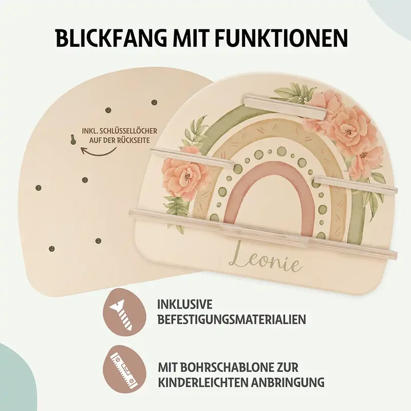 Tonie Regal aus Holz, Toniebox Regal personalisiert Grüner Regenbogen