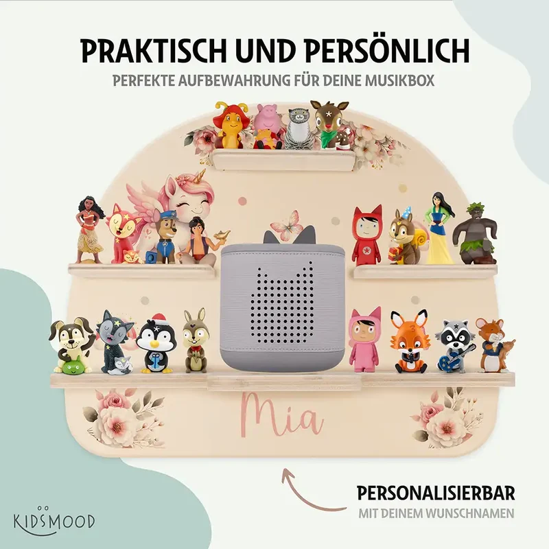 Tonie Regal aus Holz, Toniebox Regal personalisiert Einhorn