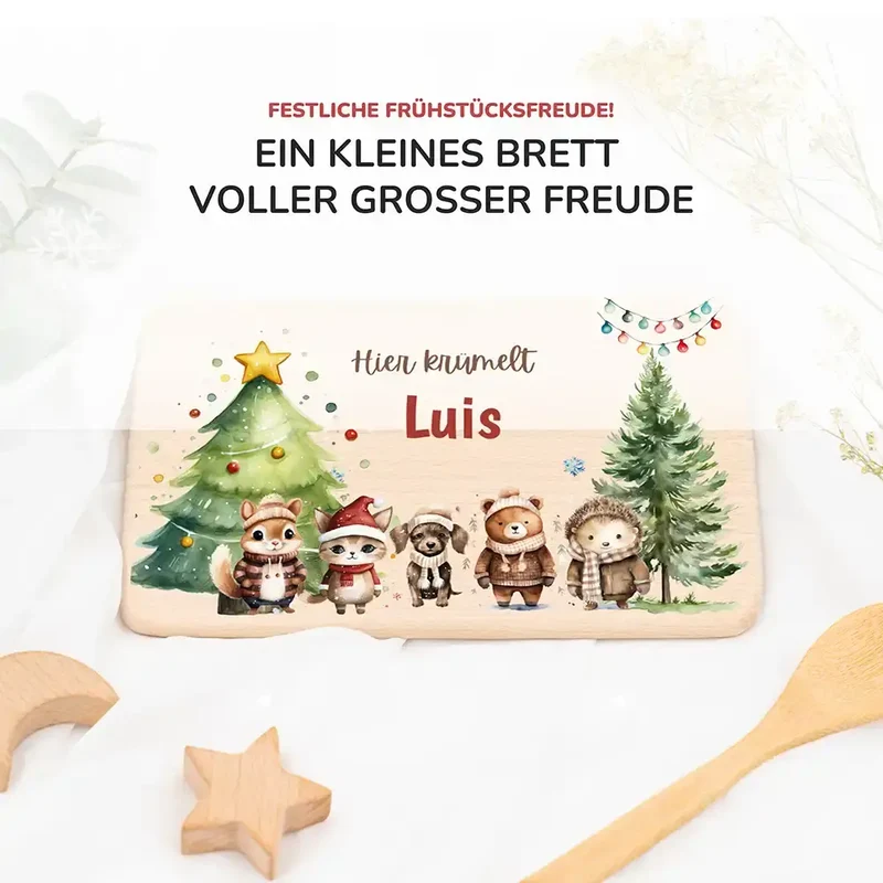 Weihnachts-Set Frühstücksbrettchen und Emaille Tasse - Schneeflocken-Bande