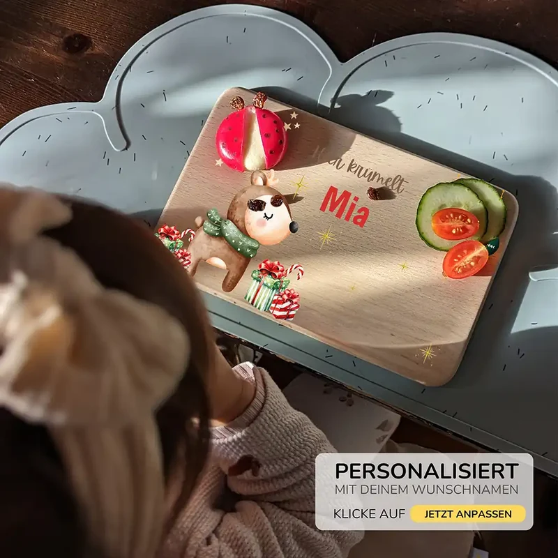 Weihnachts-Set Frühstücksbrettchen + Emaille Tasse - Baby Reh Motiv