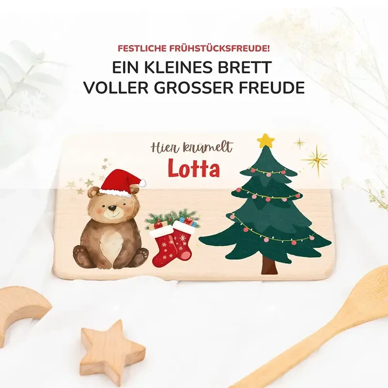 Weihnachts-Set Frühstücksbrettchen + Emaille Tasse - Weihnachtsbär