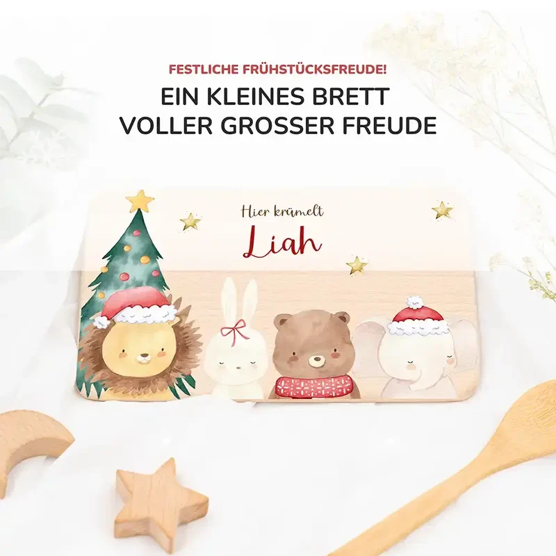 Weihnachts-Set Frühstücksbrettchen + Emaille Tasse - Löwe