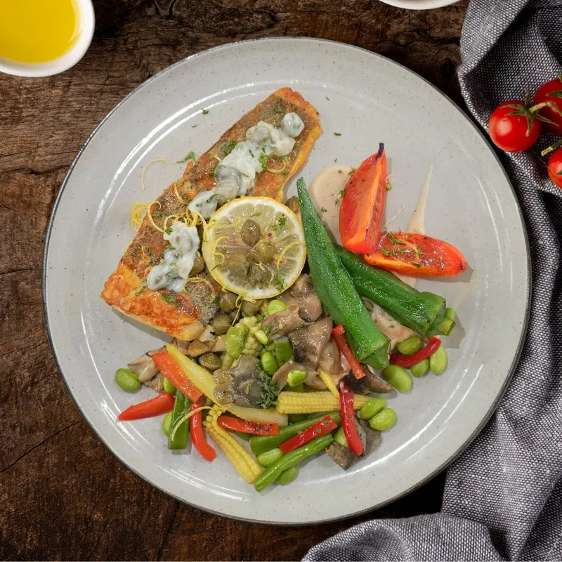 Healthy Lemon Capers Grilled Barramundi W/ Vegetables