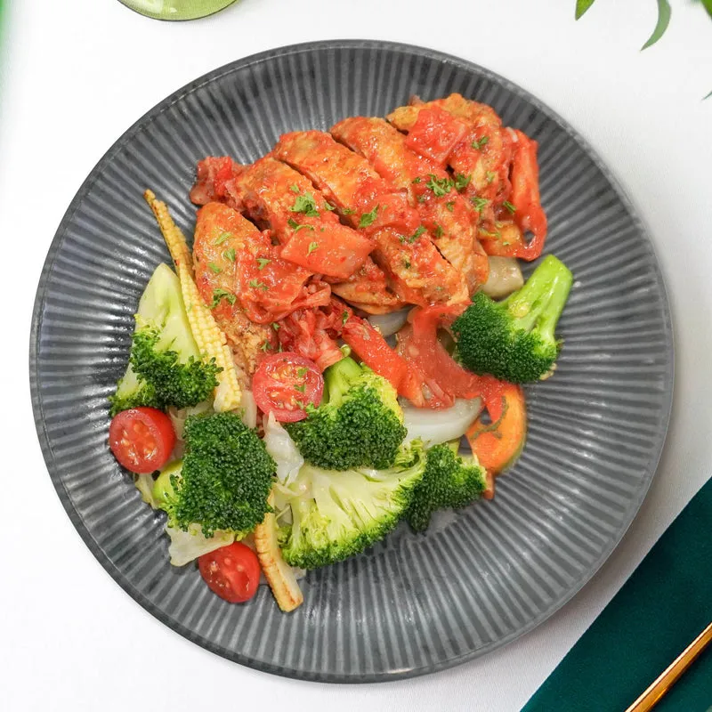 Korean Style Baked Chicken Breast W/ Seasonal Greens And Korean Rice