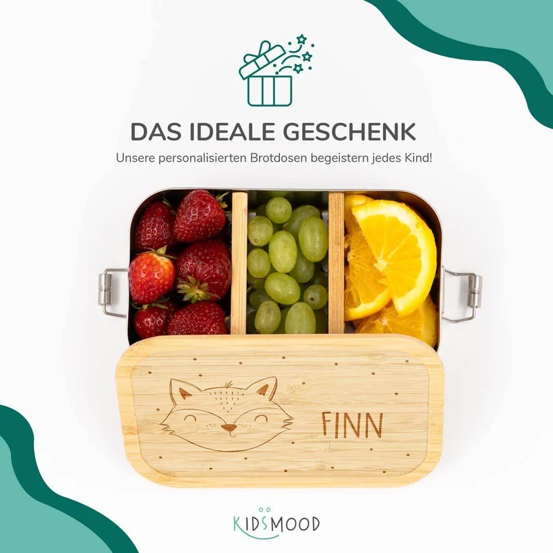 Brotdose personalisiert Fuchsgesicht graviert