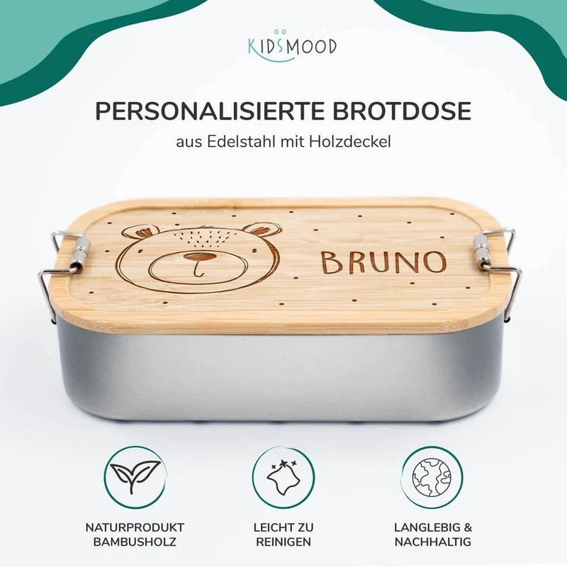 Brotdose personalisiert Bärengesicht graviert