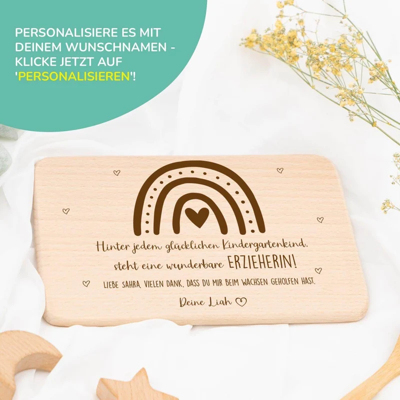 Frühstücksbrettchen Holz als Abschiedsgeschenk im Kindergarten