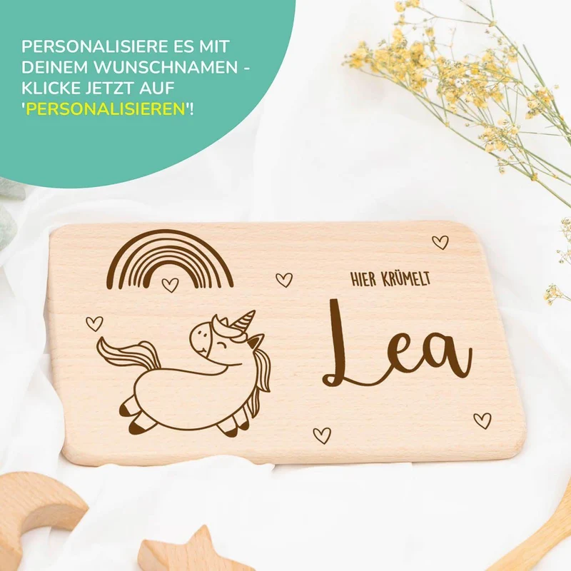 Frühstücksbrettchen Holz Regenbogen & Einhorn