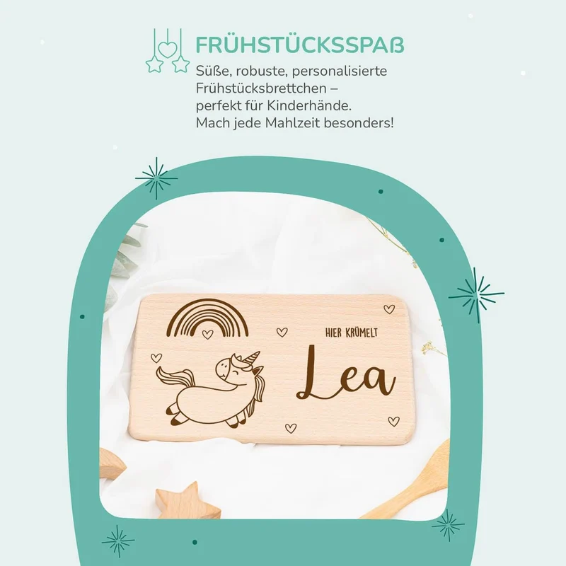 Frühstücksbrettchen Holz Regenbogen & Einhorn