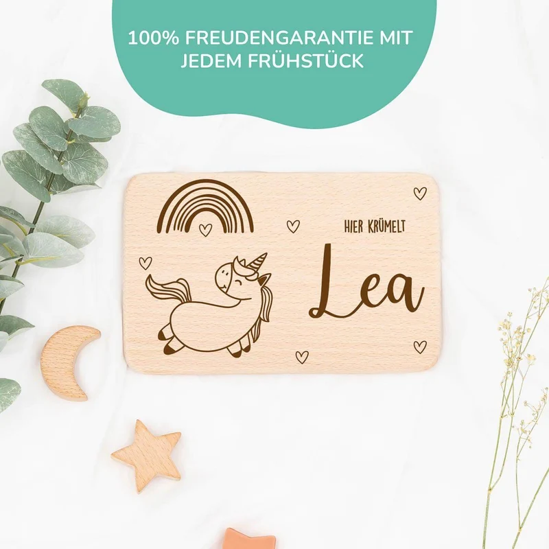 Frühstücksbrettchen Holz Regenbogen & Einhorn