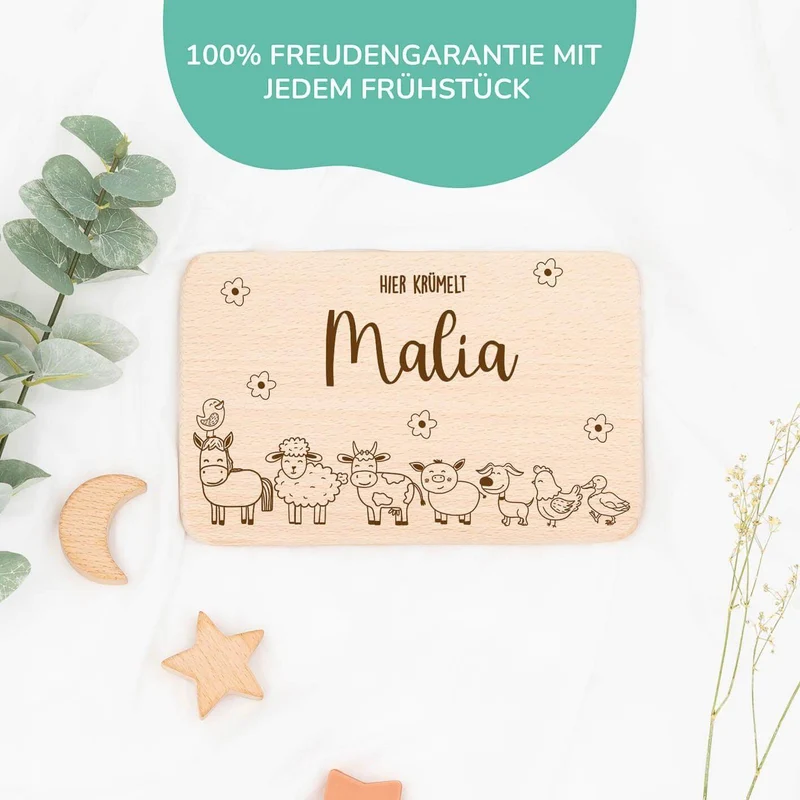 Frühstücksbrettchen Holz - Bauernhof Tiere