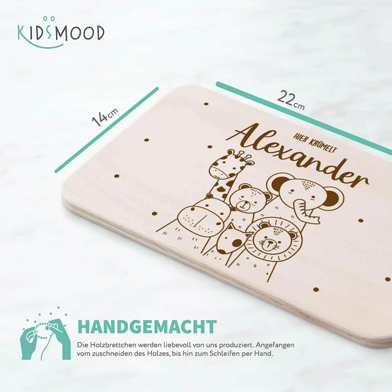 Frühstücksbrettchen Holz Tierfreunde