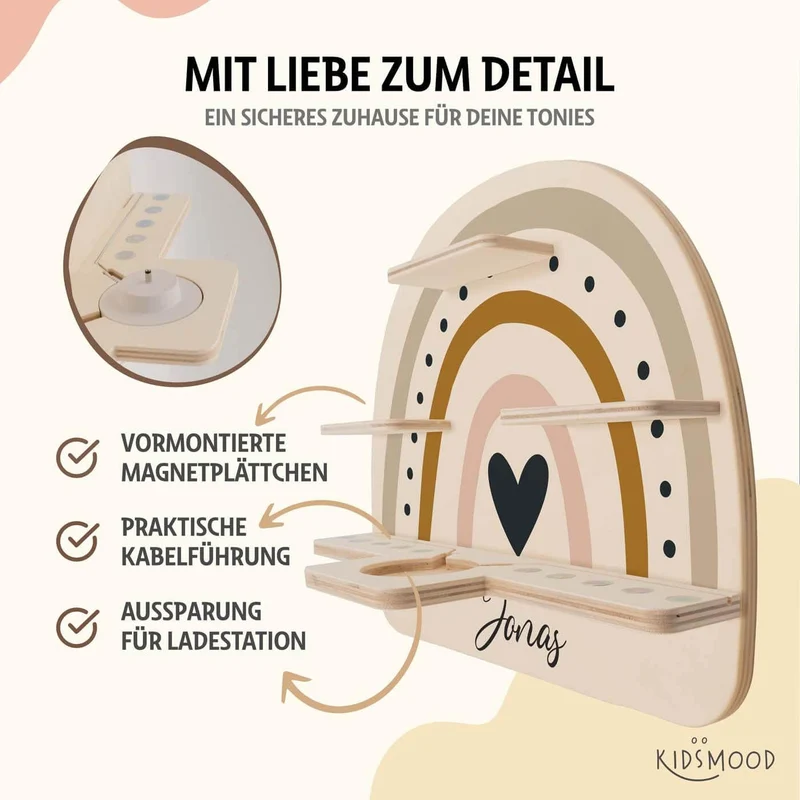 Tonie Regal aus Holz, Toniebox Regal personalisiert Regenbogen 3