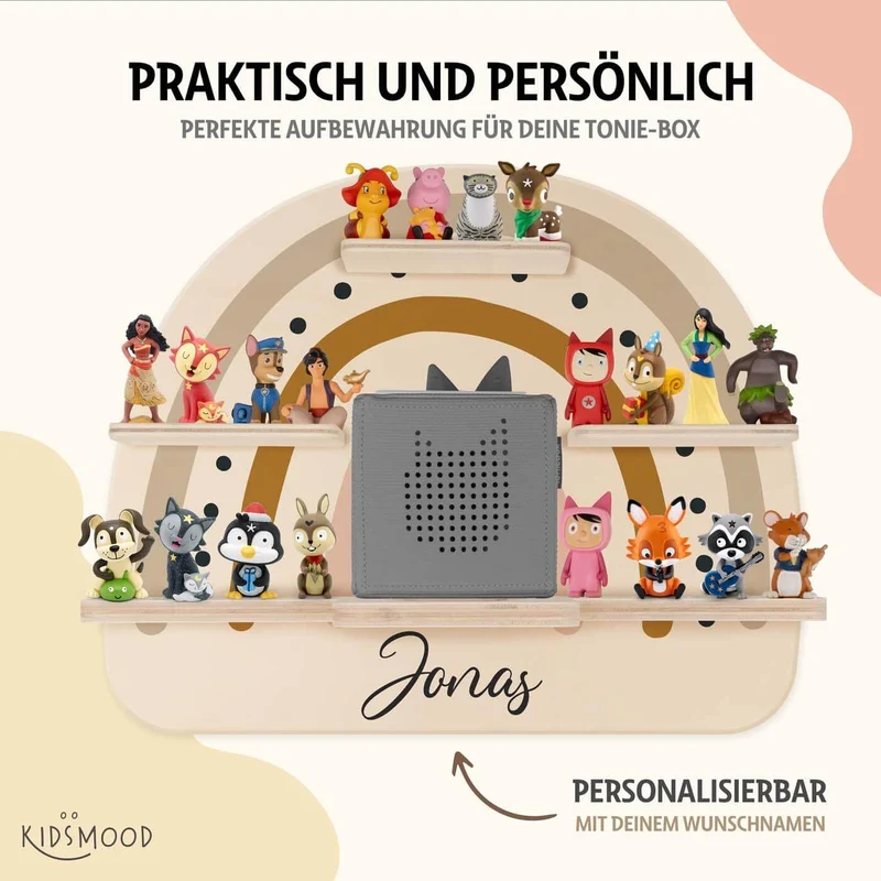 Tonie Regal aus Holz, Toniebox Regal personalisiert Regenbogen 3