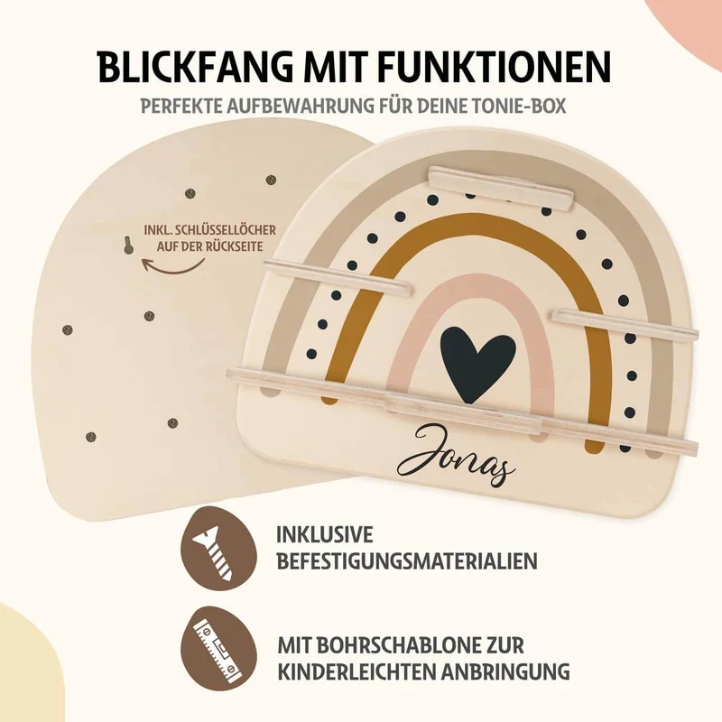 Tonie Regal aus Holz, Toniebox Regal personalisiert Regenbogen 3