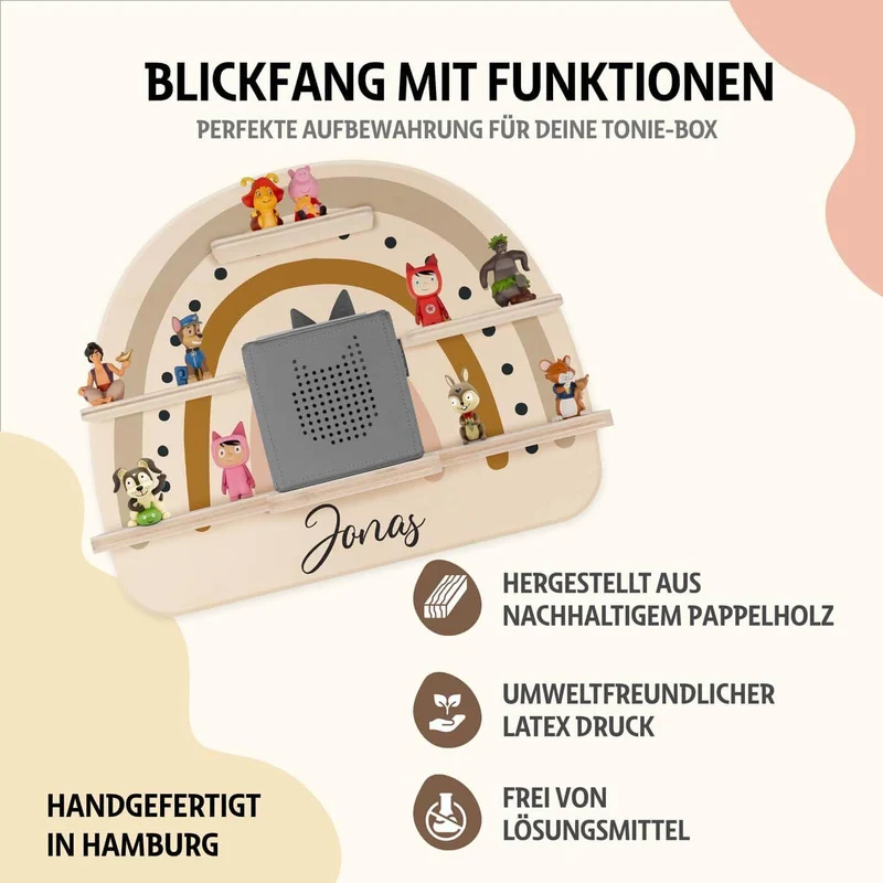 Tonie Regal aus Holz, Toniebox Regal personalisiert Regenbogen 3