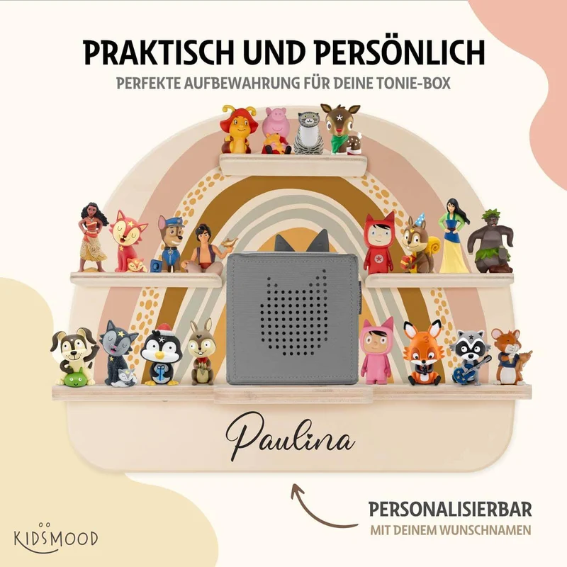 Tonie Regal aus Holz, Toniebox Regal personalisiert Regenbogen 2