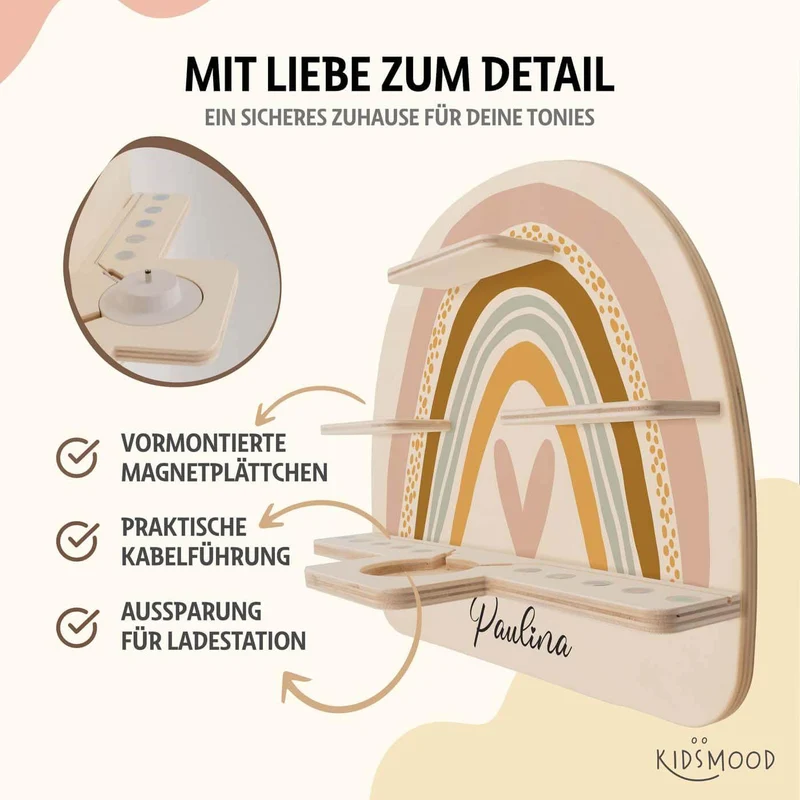 Tonie Regal aus Holz, Toniebox Regal personalisiert Regenbogen 2