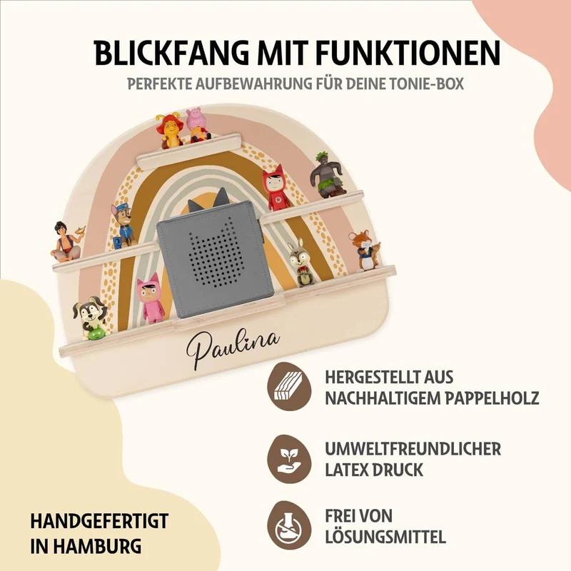 Tonie Regal aus Holz, Toniebox Regal personalisiert Regenbogen 2
